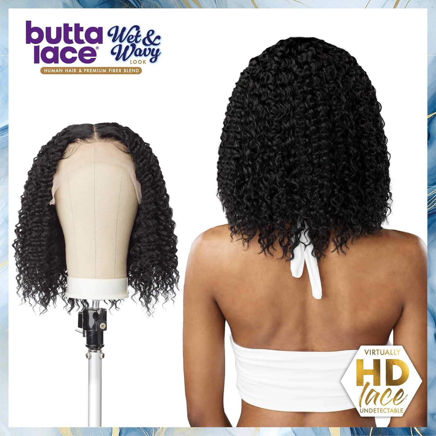 imageSensationnel Butta Lace Hhm Wigs Wet And Wavy Water Wave 12 Inch Human Hair Blend Extra Wide 5 Inch Parting Preplucked Hairline Glueless Lacefront 1 JETBLACKBALAYAGECARAMEL