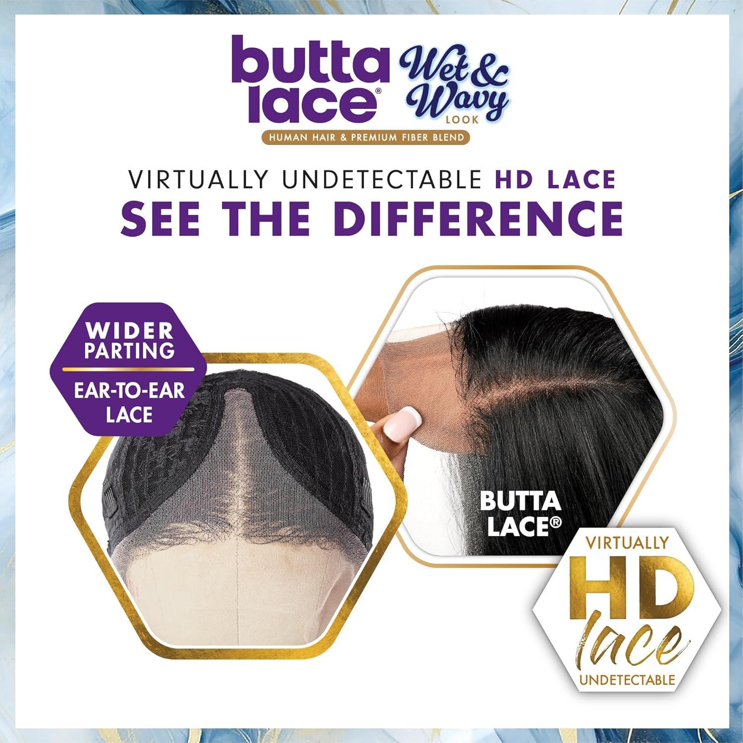 imageSensationnel Butta Lace Hhm Wigs Wet And Wavy Water Wave 12 Inch Human Hair Blend Extra Wide 5 Inch Parting Preplucked Hairline Glueless Lacefront 1 JETBLACKBALAYAGECHOCOLATE
