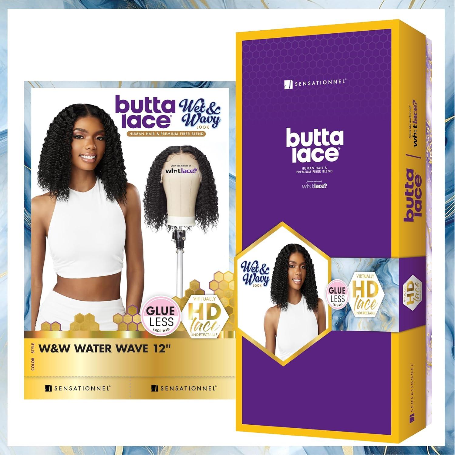 imageSensationnel Butta Lace Hhm Wigs Wet And Wavy Water Wave 12 Inch Human Hair Blend Extra Wide 5 Inch Parting Preplucked Hairline Glueless Lacefront 1 JETBLACK1 JETBLACK