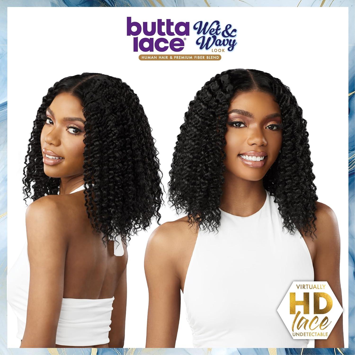 imageSensationnel Butta Lace Hhm Wigs Wet And Wavy Water Wave 12 Inch Human Hair Blend Extra Wide 5 Inch Parting Preplucked Hairline Glueless Lacefront 1 JETBLACKBALAYAGECARAMEL