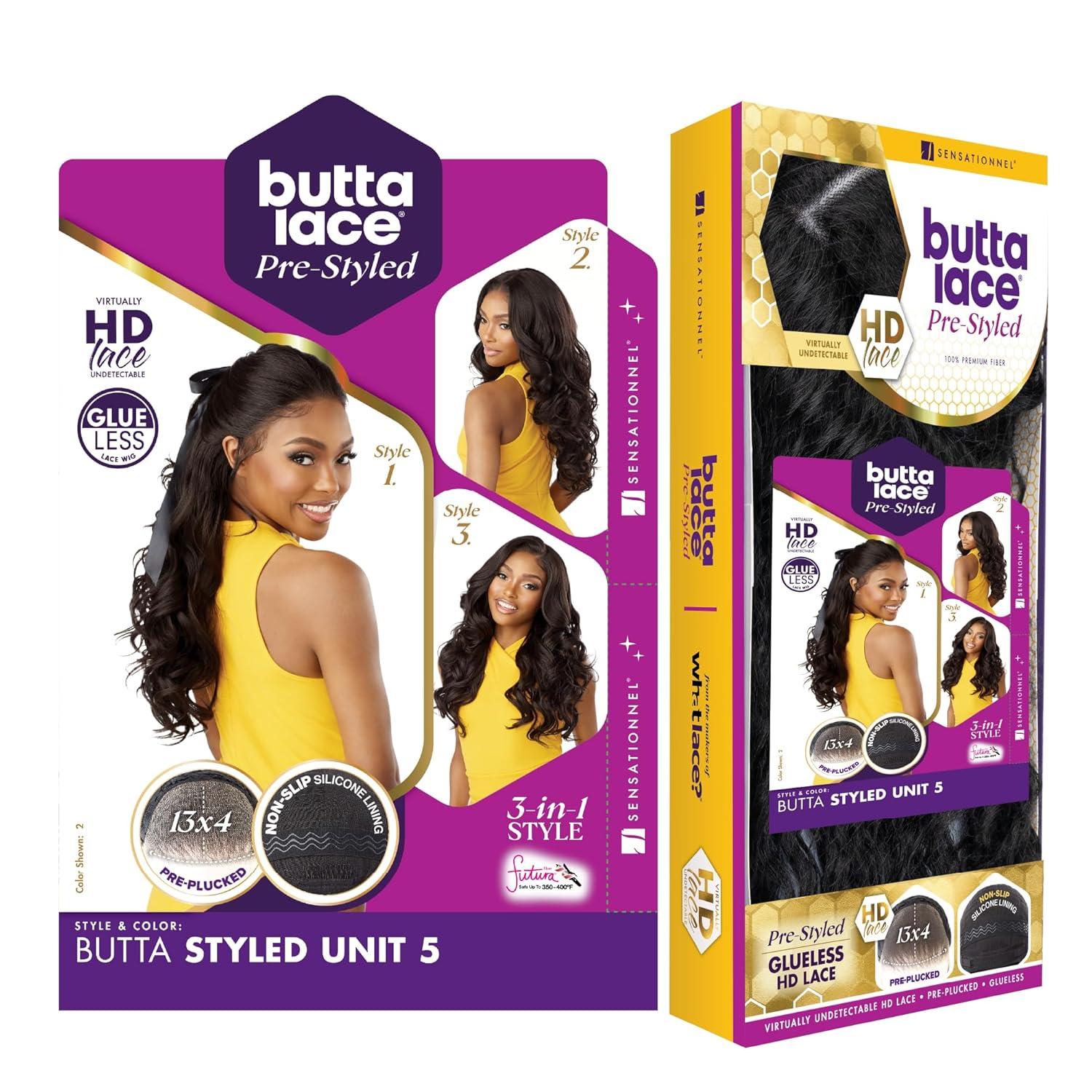 imageSensationnel Butta Lace Prestyled Wigs Unit 5 Glueless 13x4 Hand Tied Deep Lacepart Synthetic Preplucked Hairline 1 JETBLACK2 DARKBROWN