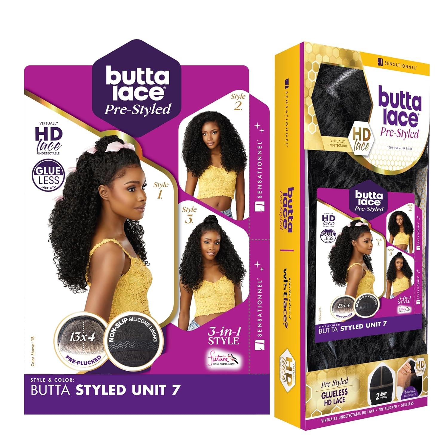 imageSensationnel Butta Lace Prestyled Wigs Unit 7 Glueless 13x4 Hand Tied Deep Lace Part Synthetic Preplucked Hairline 1 JETBLACKBALAYAGEHAZELNUT