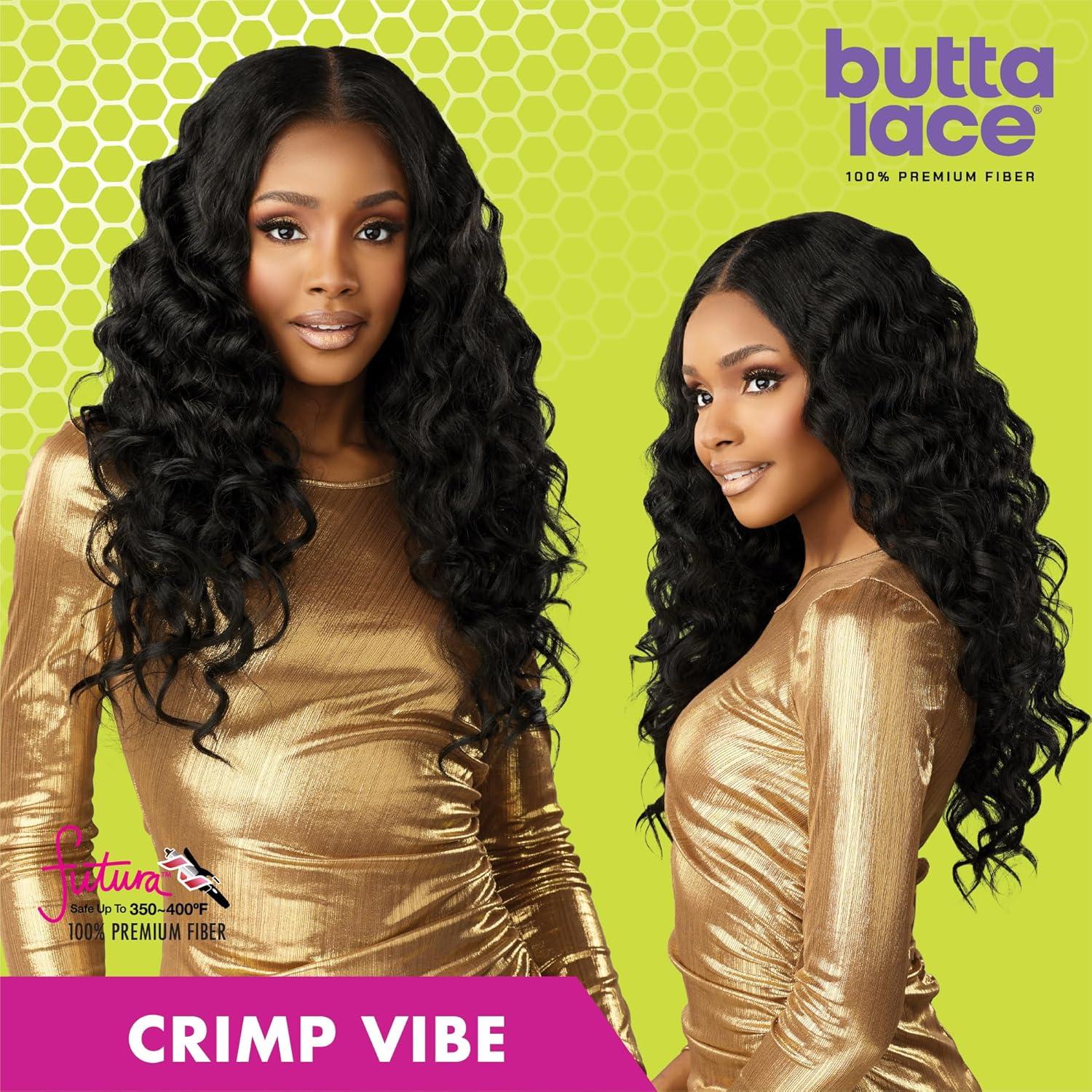 imageSensationnel Butta Lace Wigs Crimp Vibe Extra Wide 5 Inch Deep Parting Synthetic Preplucked Hairline Glueless Lacefront 1 JETBLACKBALAYAGECHOCOLATE