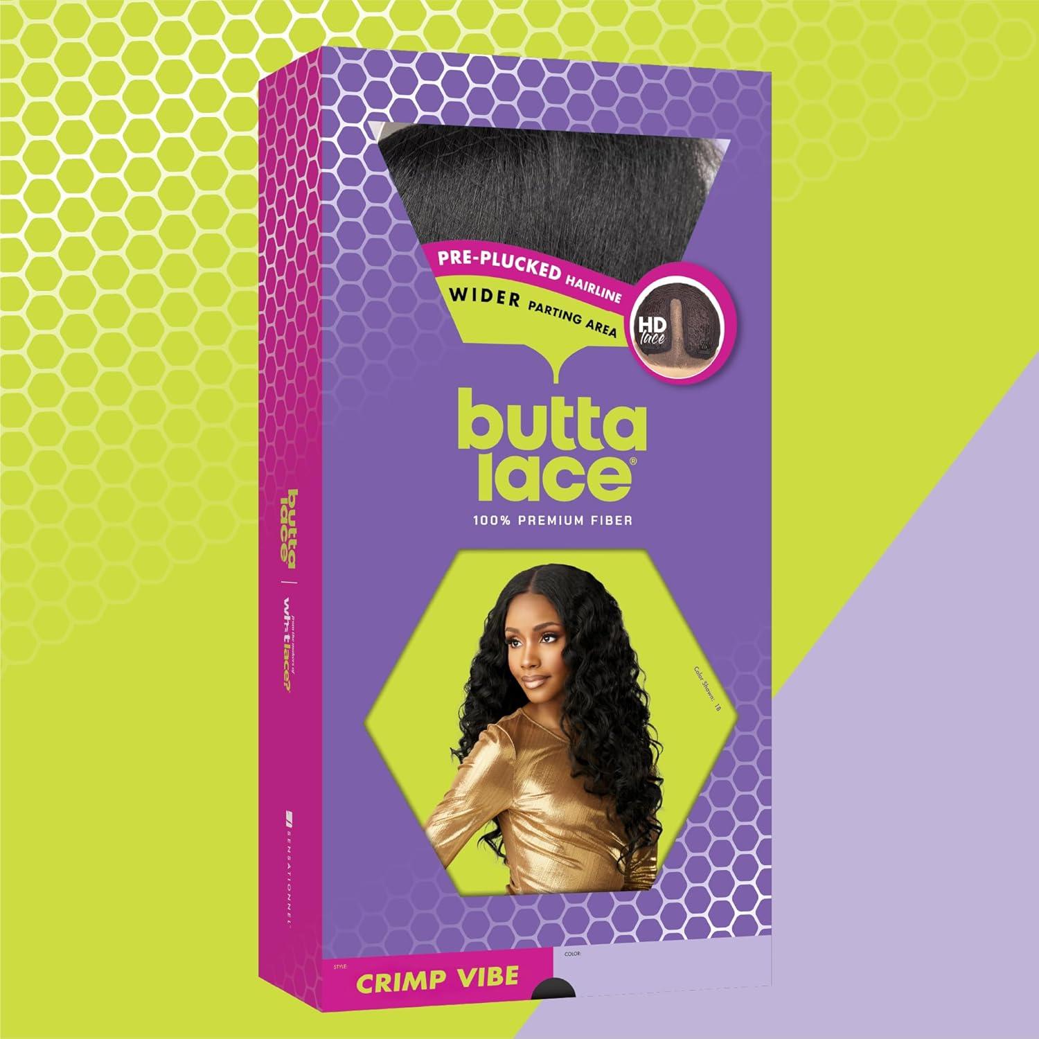 imageSensationnel Butta Lace Wigs Crimp Vibe Extra Wide 5 Inch Deep Parting Synthetic Preplucked Hairline Glueless Lacefront 1 JETBLACKBALAYAGECHOCOLATE