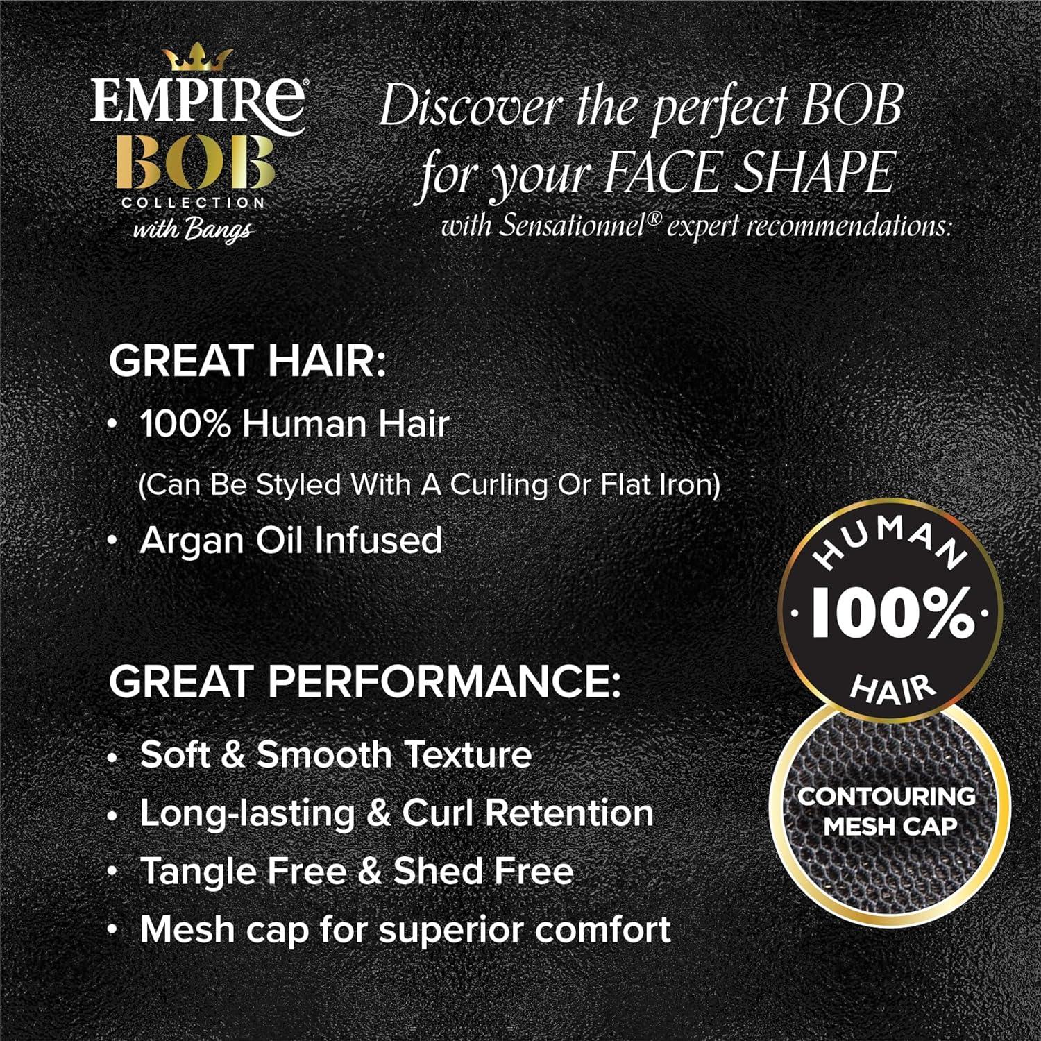 imageSensationnel Empire Bob Humanhair Wig Bubble Cut Face Framing Mesh Cap for Comfort With Bangs 1 JETBLACKBLEACHEDBLONDE