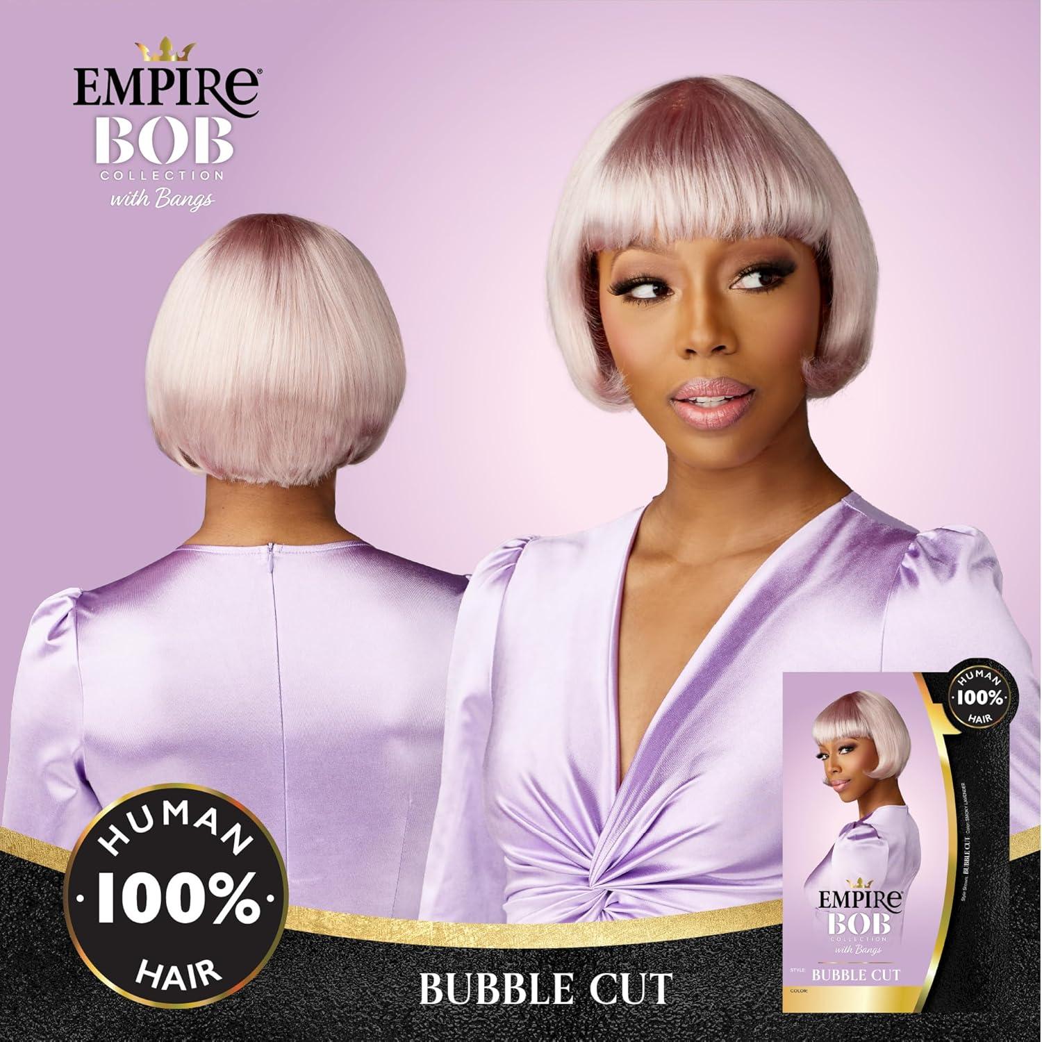 imageSensationnel Empire Bob Humanhair Wig Bubble Cut Face Framing Mesh Cap for Comfort With Bangs 1 JETBLACKICYSILVER