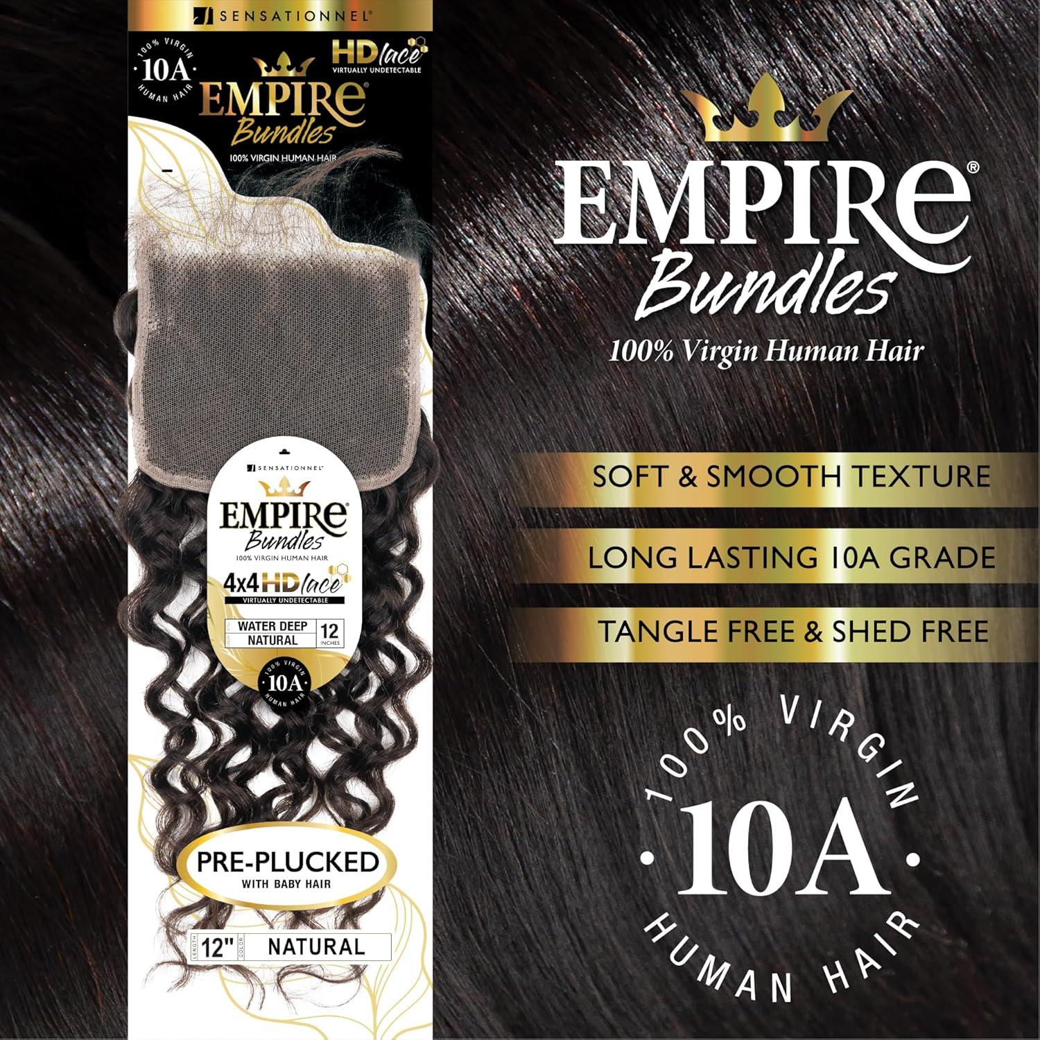 imageSensationnel Empire bundle 4x4 closure water deep 12 inch HD lace large free parting lace frontalclosure unprocessed human hair weave NATURALNATURAL