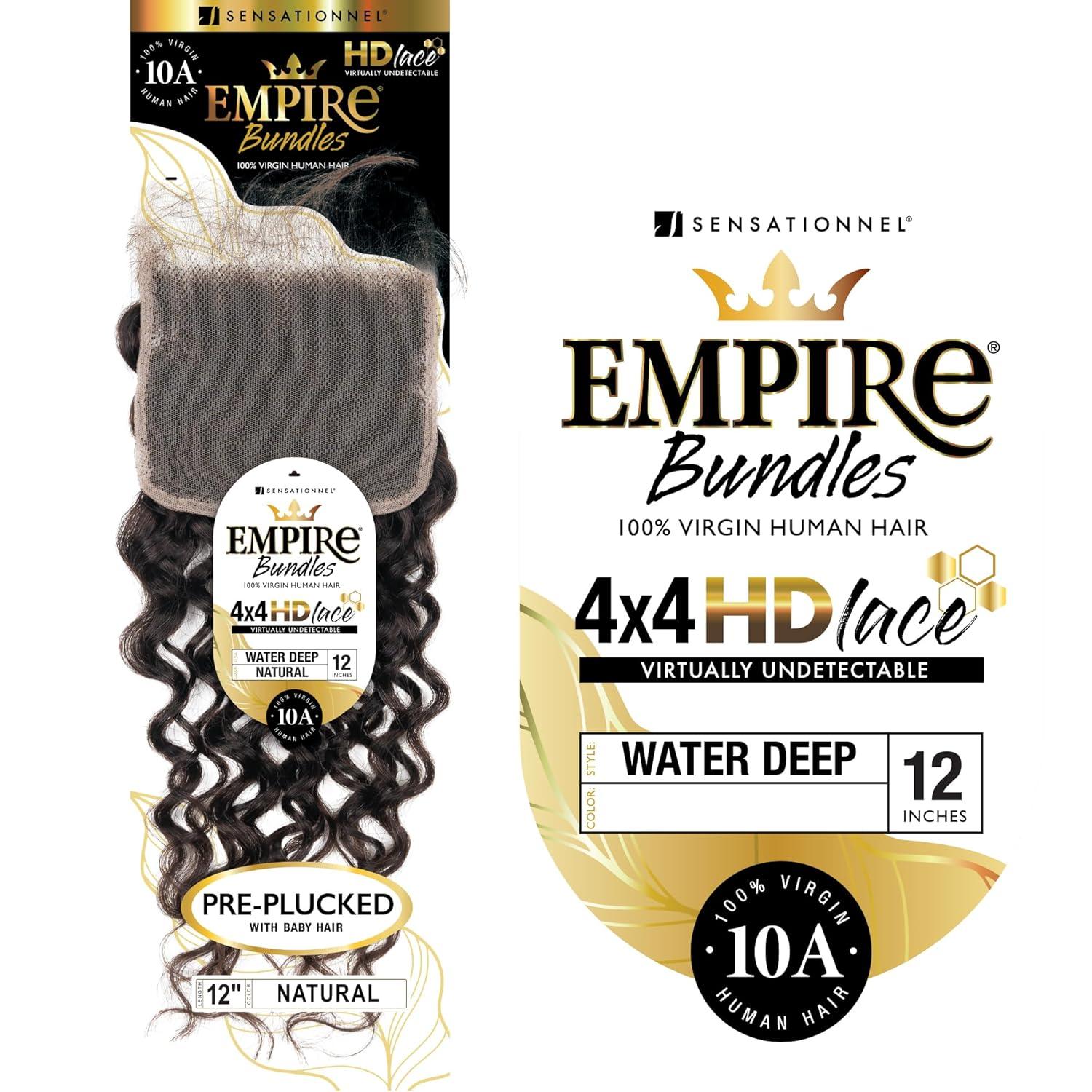 imageSensationnel Empire bundle 4x4 closure water deep 12 inch HD lace large free parting lace frontalclosure unprocessed human hair weave NATURALNATURAL