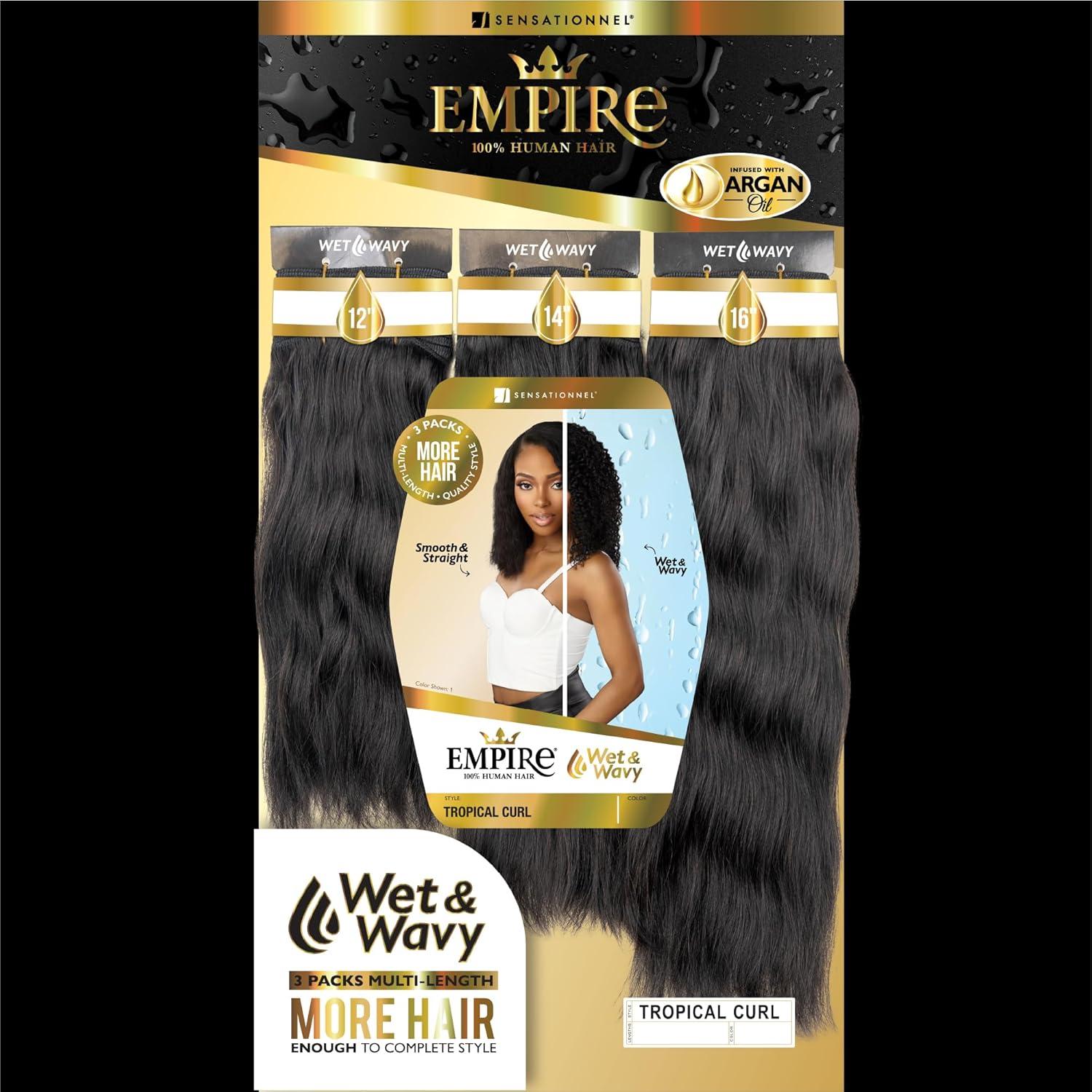 imageSensationnel Empire multi weave hair wet and wavy tropical curl human hair 3 bundle layered lengths 10 12 14 inch 1 JETBLACK2 DARKBROWN
