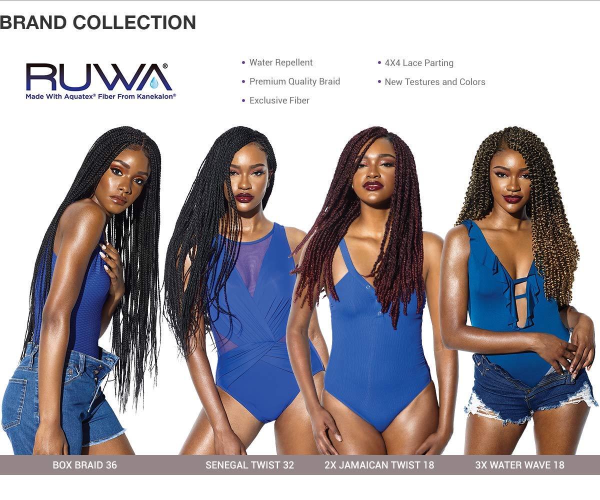 imageSensationnel Ruwa prestretched braiding hair 3x water wave 18 inch water repellent kanekalon fast dry synthetic sports itch free 1 pack 1 JETBLACK2 DARKBROWN