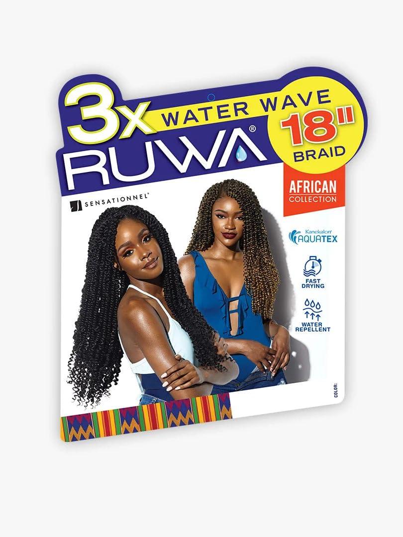 imageSensationnel Ruwa prestretched braiding hair 3x water wave 18 inch water repellent kanekalon fast dry synthetic sports itch free 1 pack 1 JETBLACK350 COPPERRED