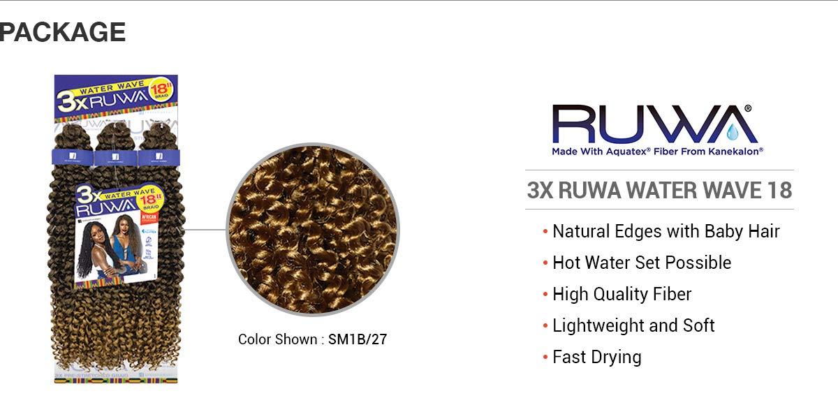 imageSensationnel Ruwa prestretched braiding hair 3x water wave 18 inch water repellent kanekalon fast dry synthetic sports itch free 1 pack 1 JETBLACKSM1B30