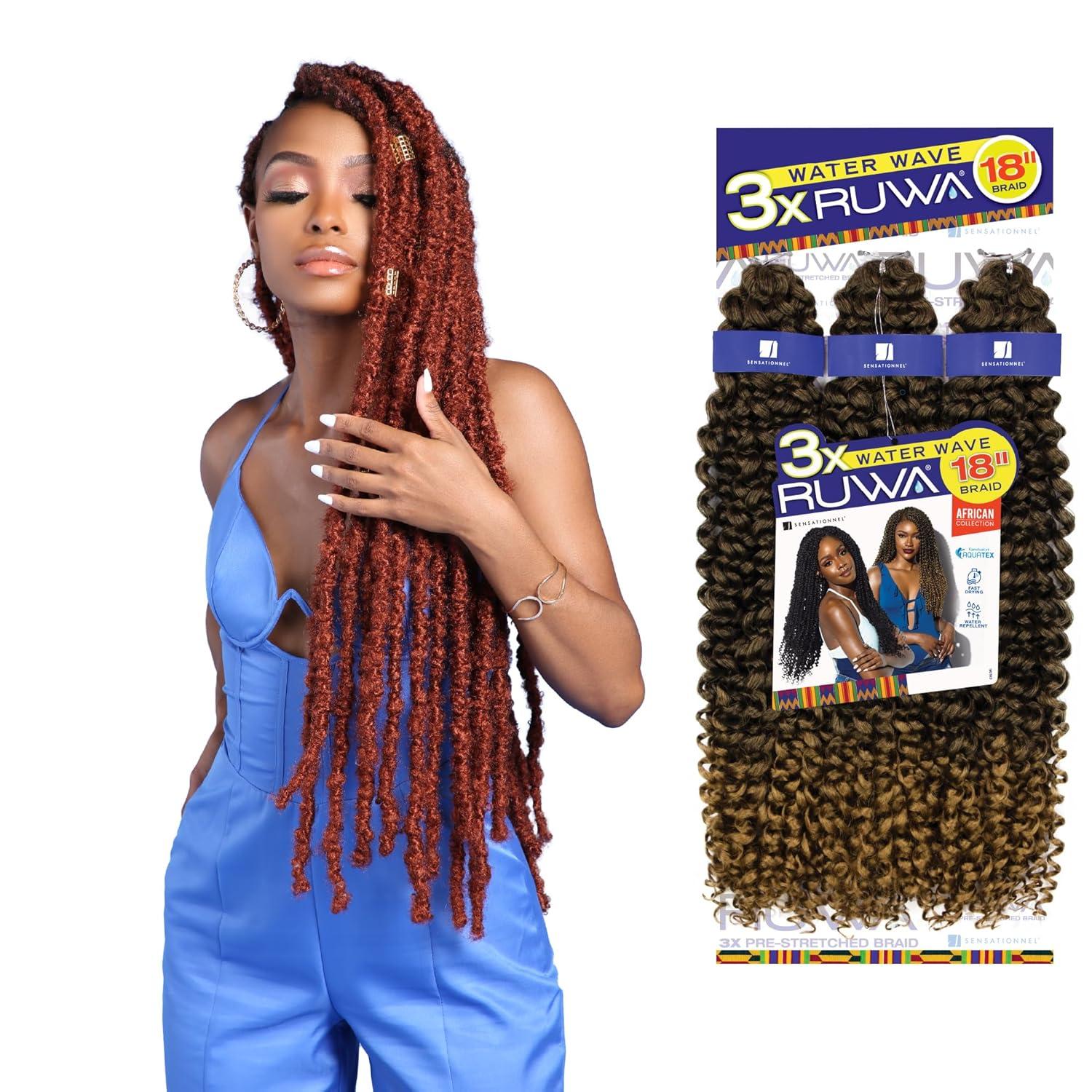 imageSensationnel Ruwa prestretched braiding hair 3x water wave 18 inch water repellent kanekalon fast dry synthetic sports itch free 1 pack 1 JETBLACKSM1B27