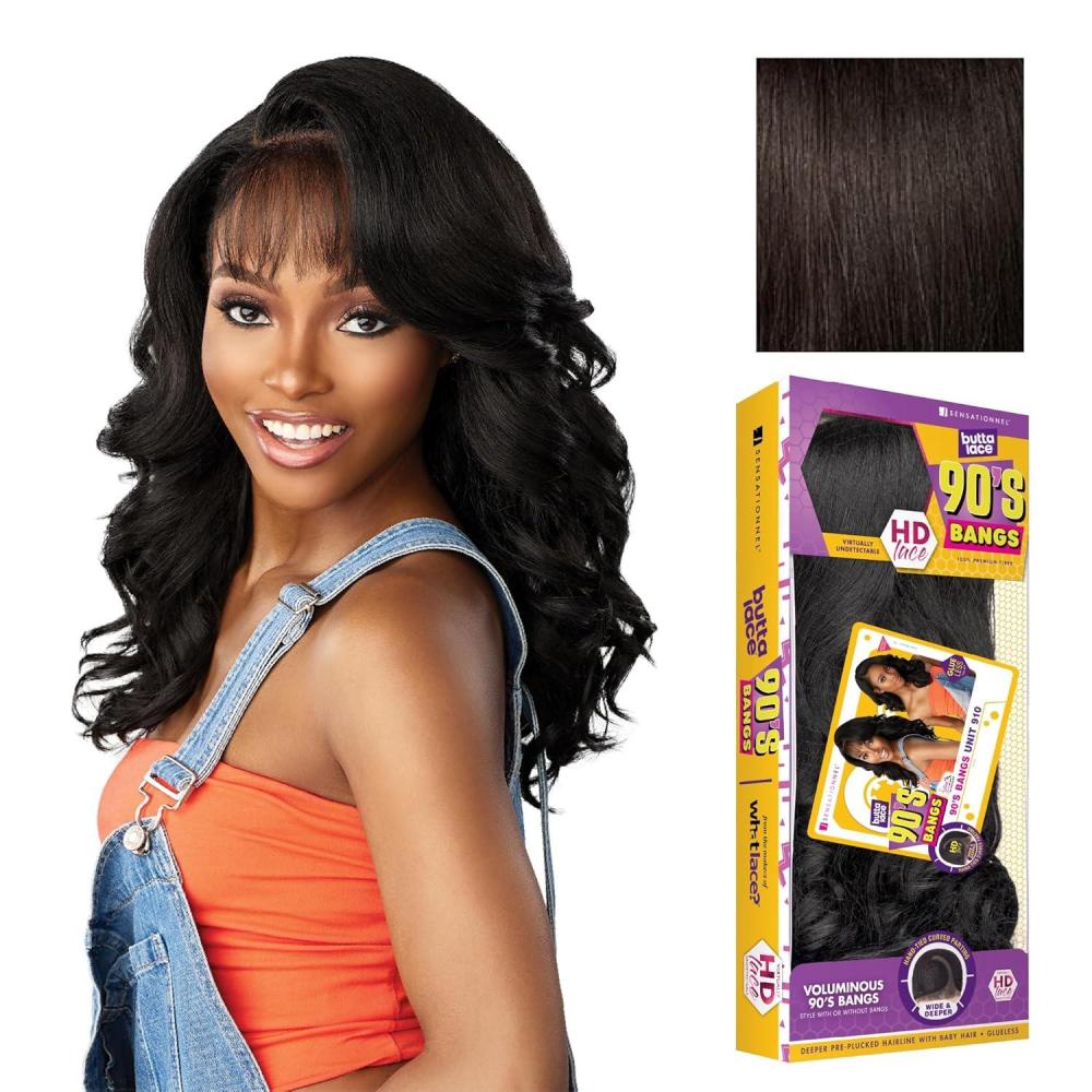 imageSensationnel Butta Lace 90Sbangs Wigs Unit 910 Glueless Wide Deep Part Synthetic Preplucked Hairline 1 JETBLACK2 DARKBROWN