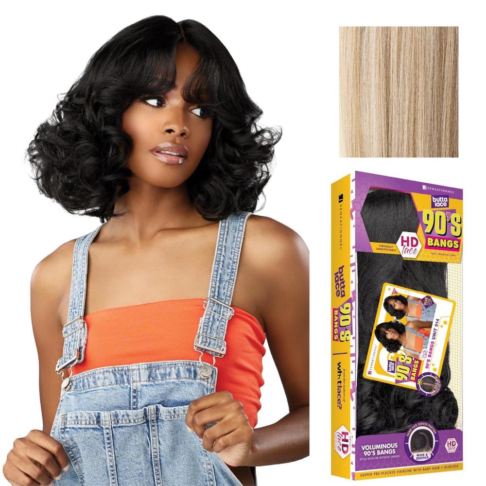 imageSensationnel Butta Lace 90Sbangs Wigs Unit 914 Glueless Wide Deep Part Synthetic Preplucked Hairline 1 JETBLACKBALAYAGEASHBLONDE