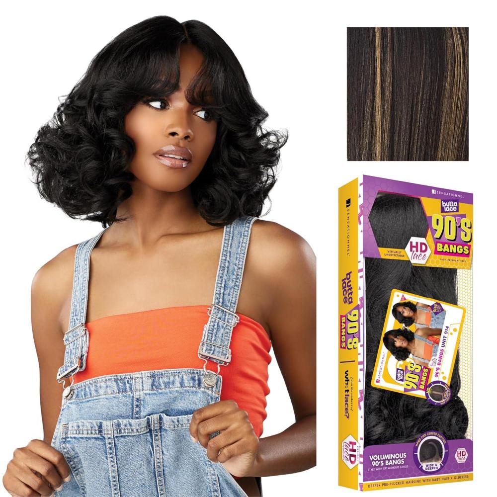 imageSensationnel Butta Lace 90Sbangs Wigs Unit 914 Glueless Wide Deep Part Synthetic Preplucked Hairline 1 JETBLACKBALAYAGEGOLD