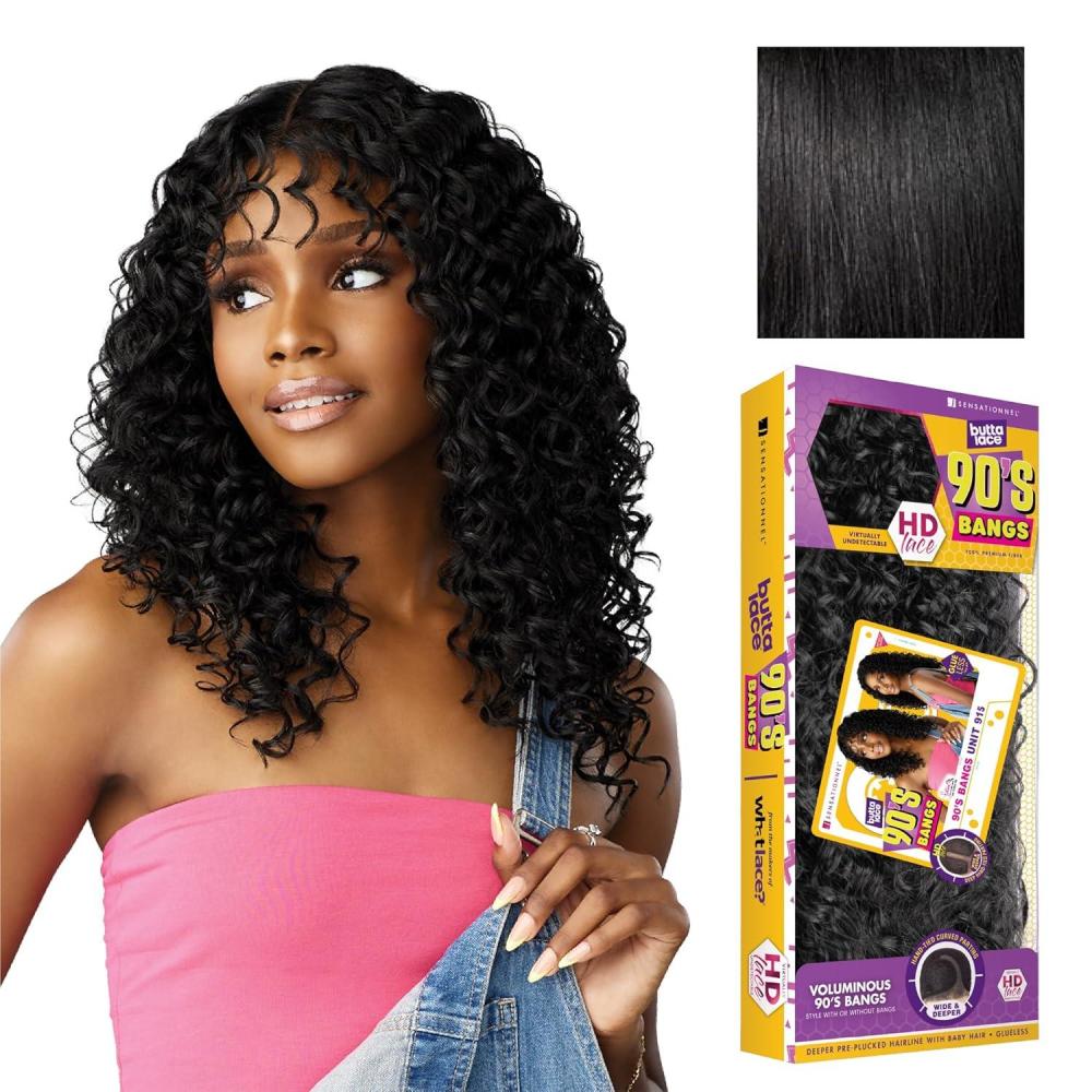 imageSensationnel Butta Lace 90Sbangs Wigs Unit 915 Glueless Wide Deep Part Synthetic Preplucked Hairline 1 JETBLACK1 JETBLACK