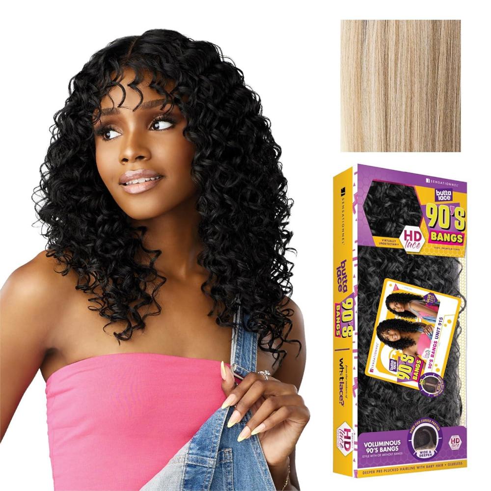 imageSensationnel Butta Lace 90Sbangs Wigs Unit 915 Glueless Wide Deep Part Synthetic Preplucked Hairline 1 JETBLACKBALAYAGEASHBLONDE
