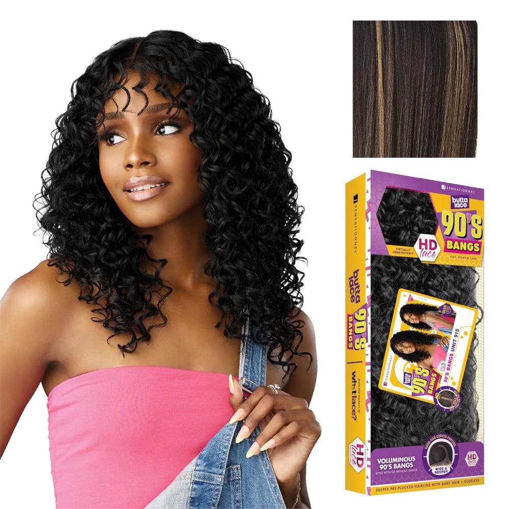 imageSensationnel Butta Lace 90Sbangs Wigs Unit 915 Glueless Wide Deep Part Synthetic Preplucked Hairline 1 JETBLACKBALAYAGEGOLD
