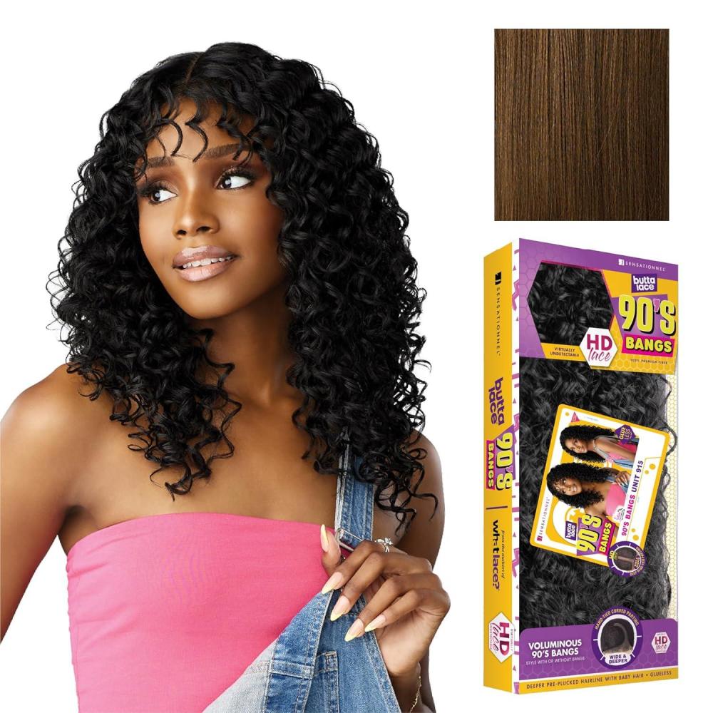 imageSensationnel Butta Lace 90Sbangs Wigs  Unit 915 Glueless Wide Deep Part Synthetic Preplucked Hairline 1 JETBLACKMOCHABROWN