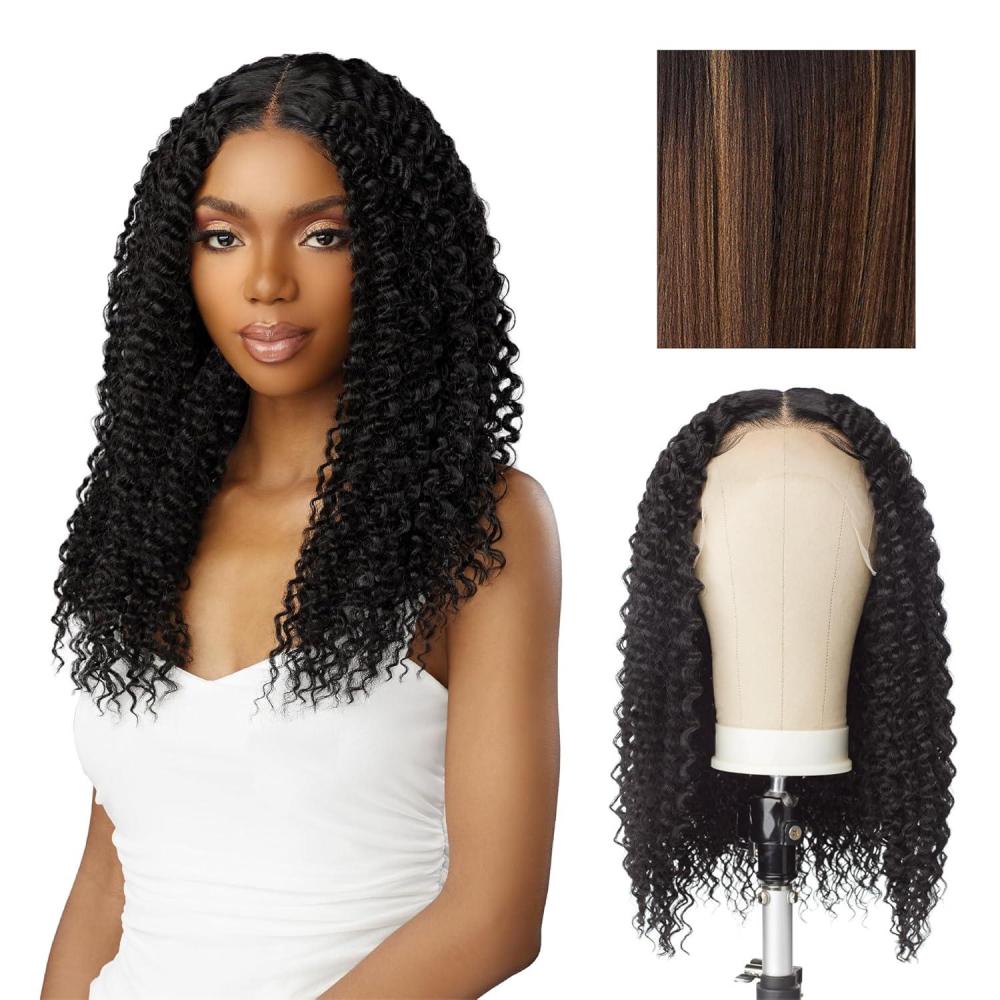 imageSensationnel Butta Lace Hhm Wigs Kinky Water Wave 18 Inch Human Hair Blend Extra Wide 5 Inch Parting Preplucked Hairline Glueless Lacefront 1 JETBLACKBALAYAGEHAZELNUT