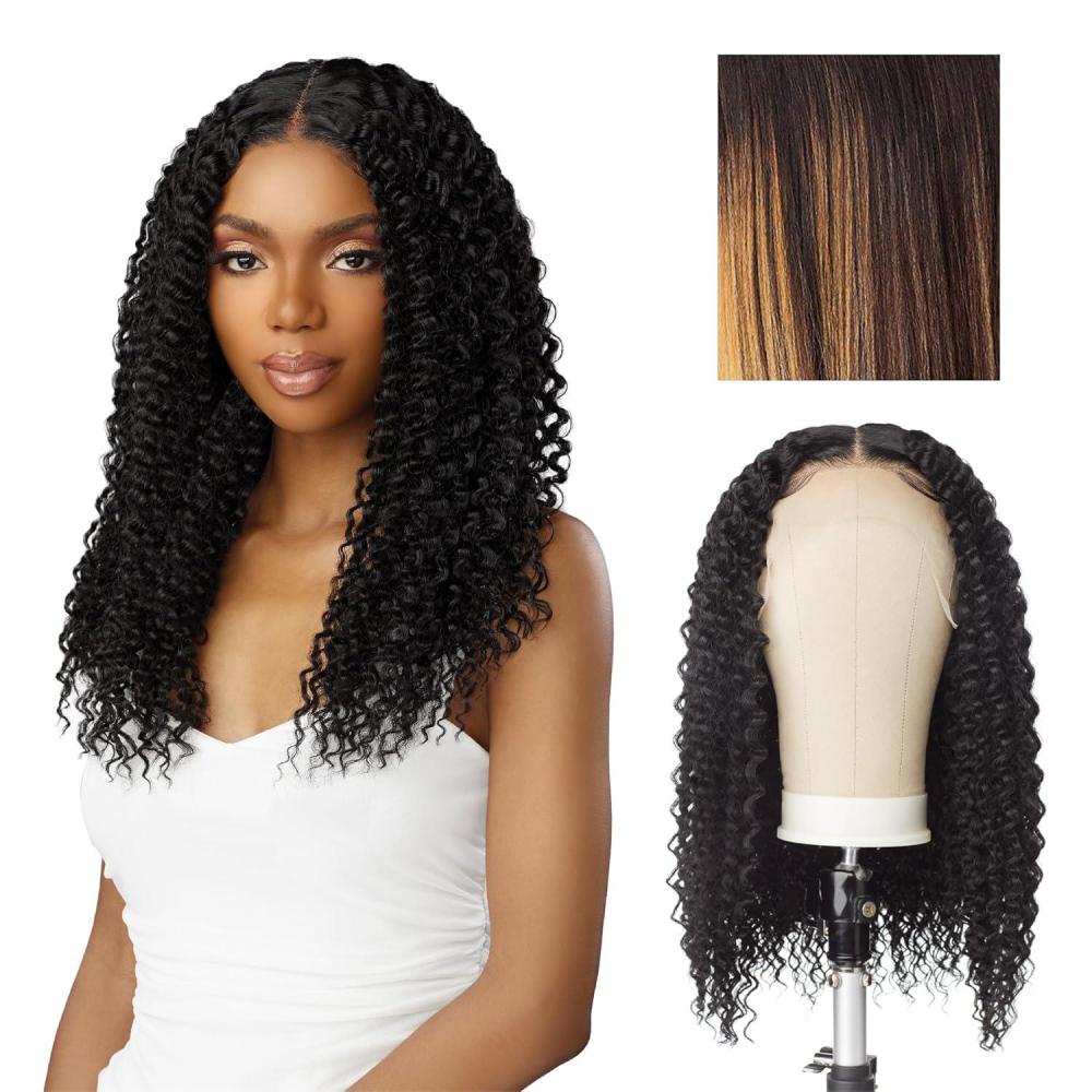 imageSensationnel Butta Lace Hhm Wigs Kinky Water Wave 18 Inch Human Hair Blend Extra Wide 5 Inch Parting Preplucked Hairline Glueless Lacefront 1 JETBLACKBALAYAGESUNKISSED