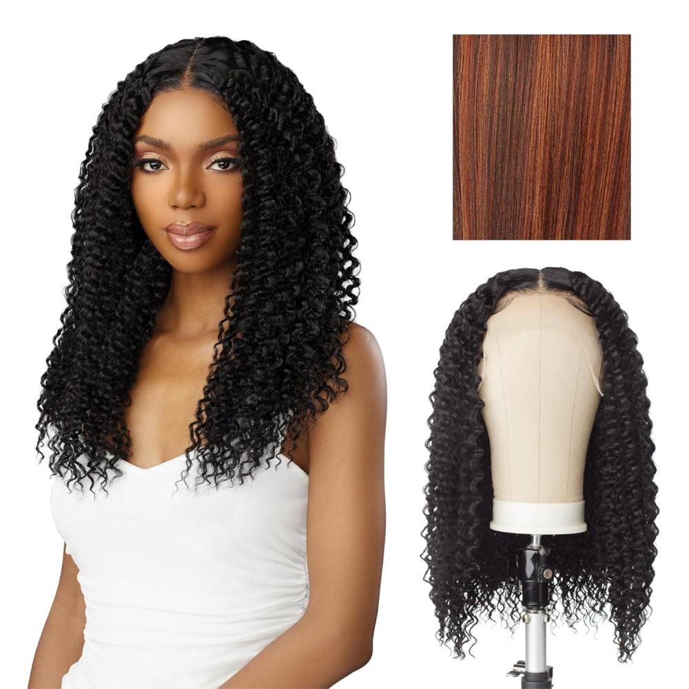 imageSensationnel Butta Lace Hhm Wigs Kinky Water Wave 18 Inch Human Hair Blend Extra Wide 5 Inch Parting Preplucked Hairline Glueless Lacefront 1 JETBLACKBALAYAGECOPPER
