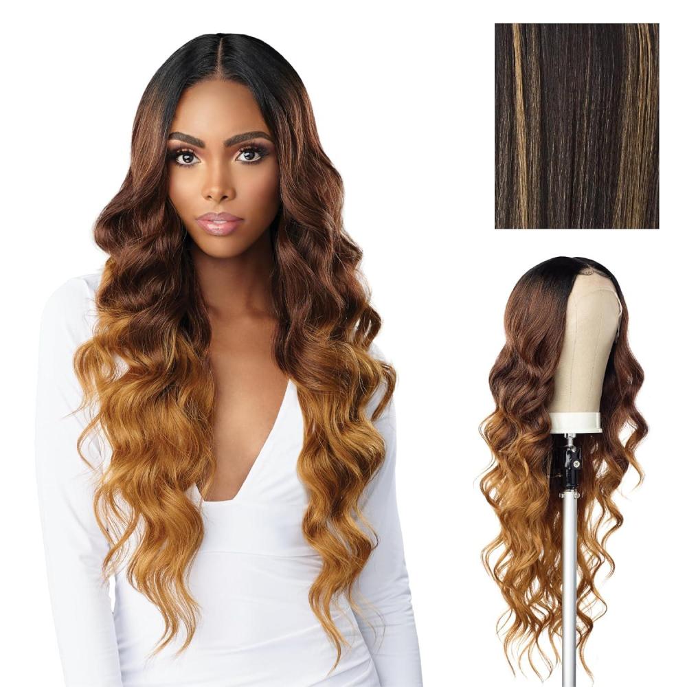 imageSensationnel Butta Lace Hhm Wigs Ocean Wave 30 Inch Human Hair Blend Extra Wide 5 Inch Parting Preplucked Hairline Glueless Lacefront BALAYAGECARAMELBALAYAGEGOLD
