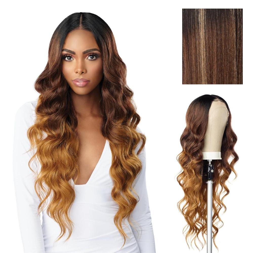 imageSensationnel Butta Lace Hhm Wigs Ocean Wave 30 Inch Human Hair Blend Extra Wide 5 Inch Parting Preplucked Hairline Glueless Lacefront BALAYAGECARAMELBALAYAGECARAMEL
