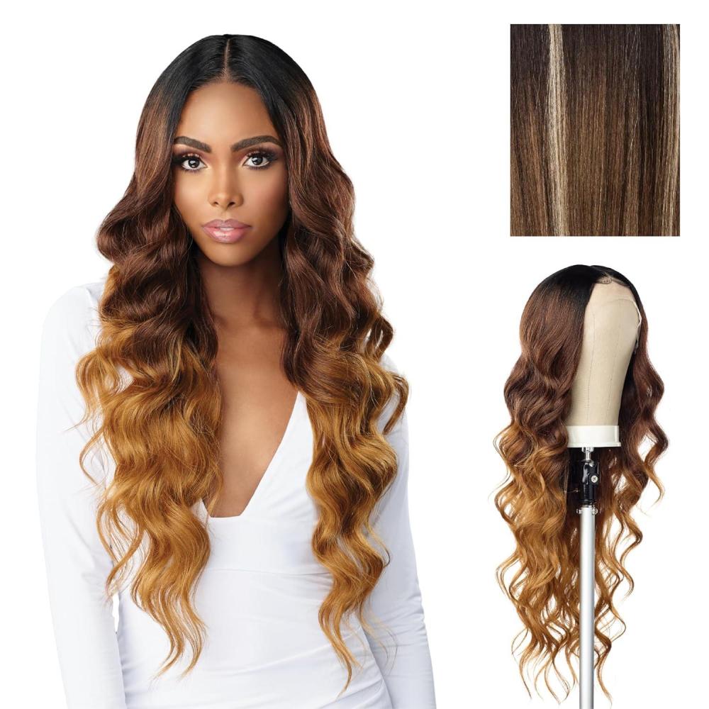 imageSensationnel Butta Lace Hhm Wigs Ocean Wave 30 Inch Human Hair Blend Extra Wide 5 Inch Parting Preplucked Hairline Glueless Lacefront BALAYAGECARAMELBALAYAGEMOCHA