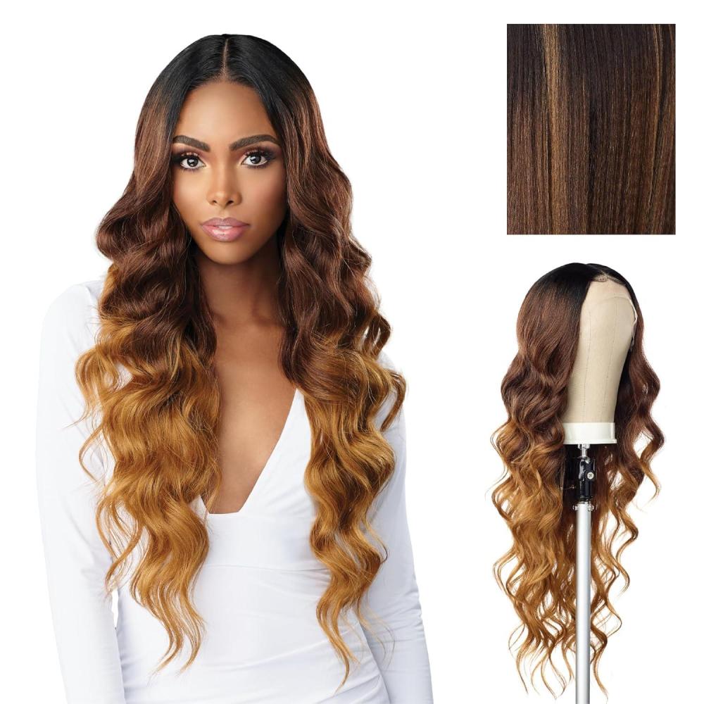 imageSensationnel Butta Lace Hhm Wigs Ocean Wave 30 Inch Human Hair Blend Extra Wide 5 Inch Parting Preplucked Hairline Glueless Lacefront BALAYAGECARAMELBALAYAGEHAZELNUT
