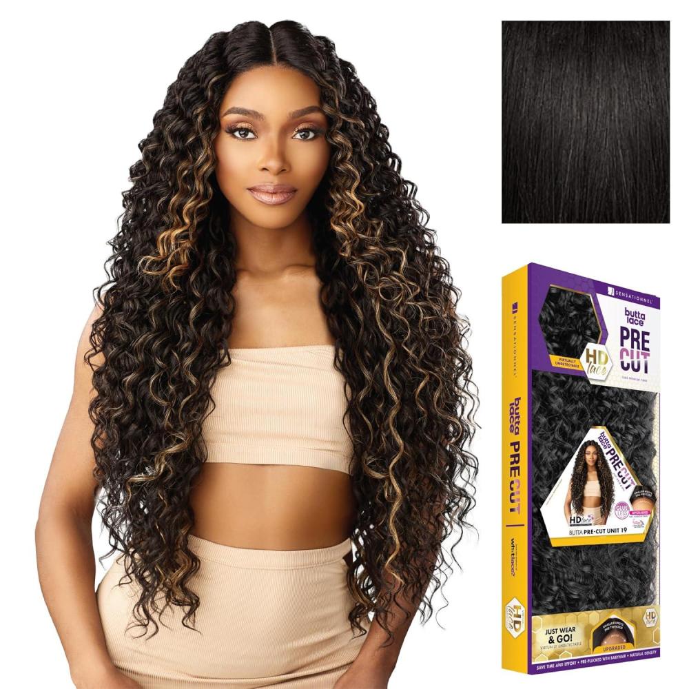 imageSensationnel Butta Lace Precut Wig Unit 19 Glueless Extra Wide 5 Inch Deep Parting Synthetic Pre Tweezed Smaller Knot Hairline 1 JETBLACK1B OFFBLACK