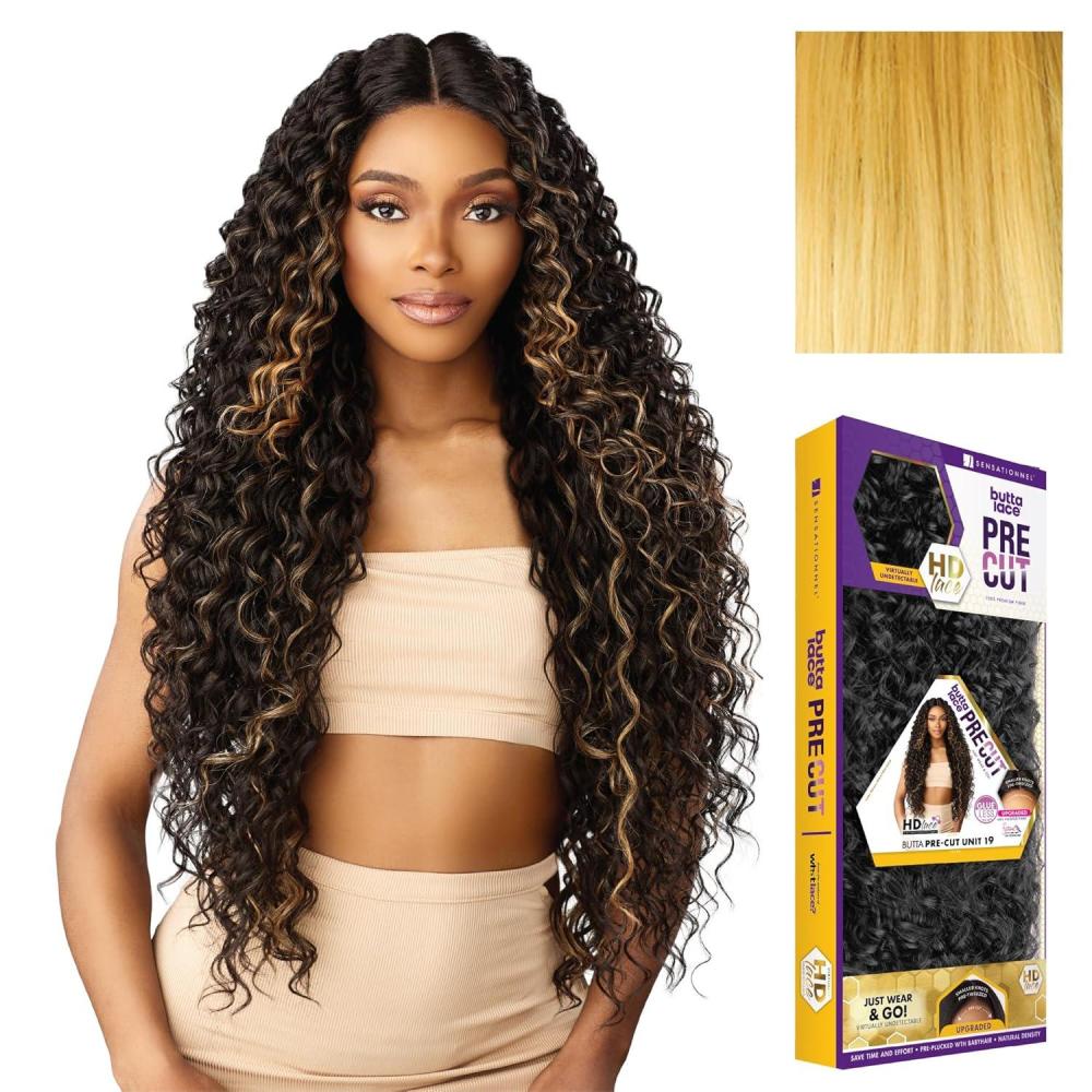 imageSensationnel Butta Lace Precut Wig Unit 19 Glueless Extra Wide 5 Inch Deep Parting Synthetic Pre Tweezed Smaller Knot Hairline 1 JETBLACKHONEYBLONDE