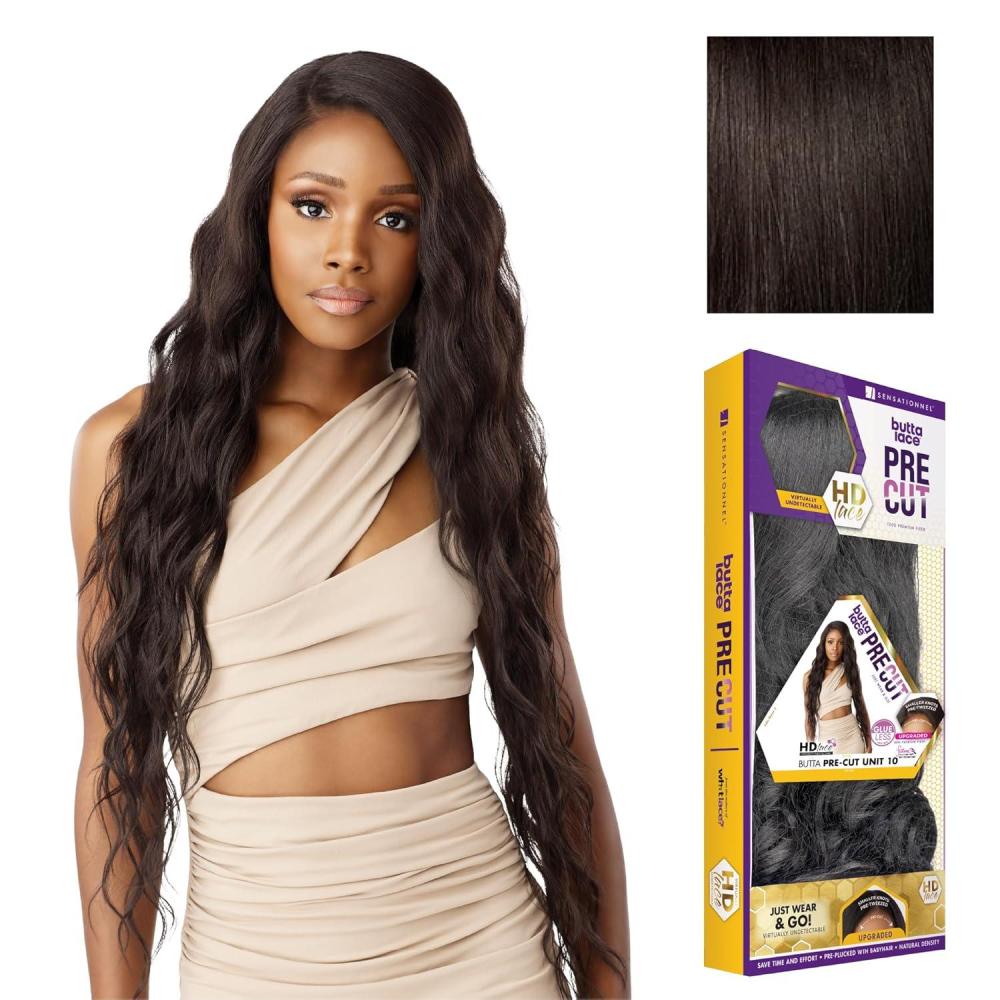 imageSensationnel Butta Lace Precut Wigs  Unit 10 Glueless Extra Wide 5 Inch Deep Parting Synthetic Pre Tweezed Smaller Knot Hairline 1 JETBLACK2 DARKBROWN