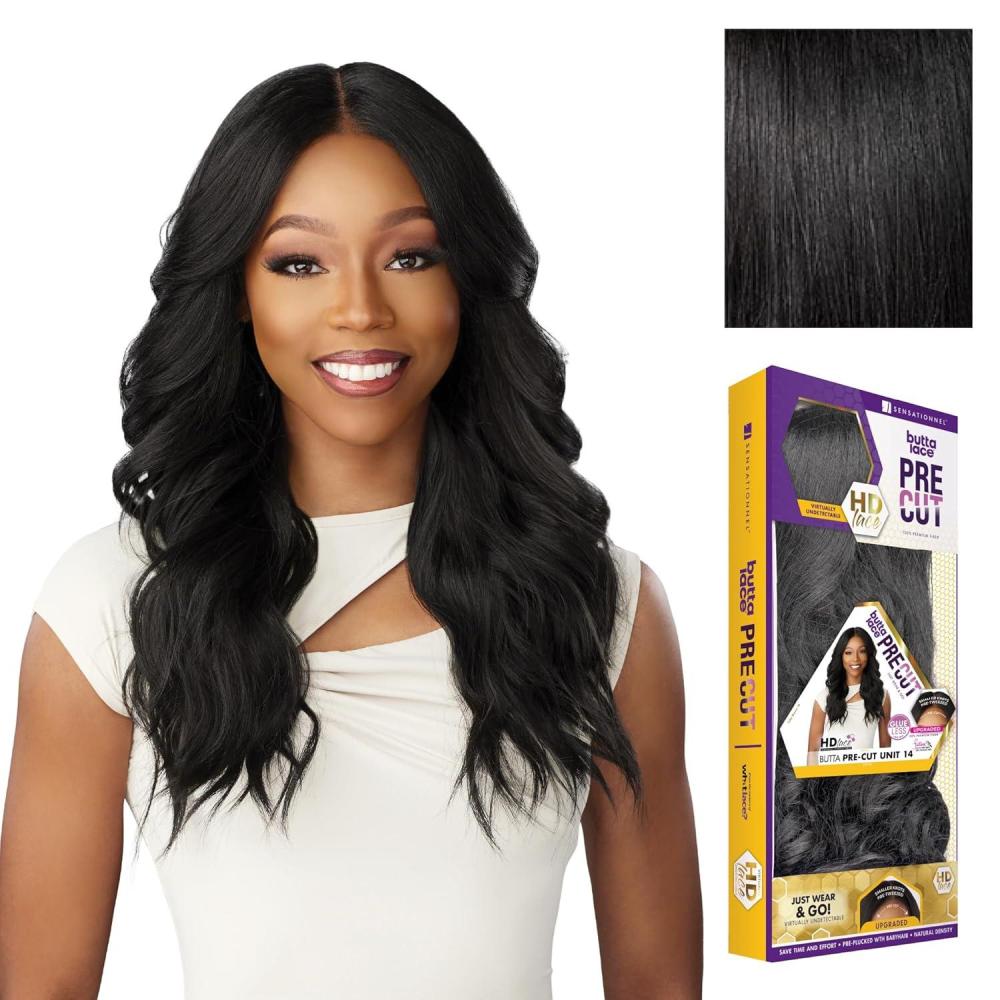 imageSensationnel Butta Lace Precut Wigs  Unit 14 Glueless Extra Wide 5 Inch Deep Parting Synthetic Pre Tweezed Smaller Knot Hairline 1 JETBLACK1 JETBLACK