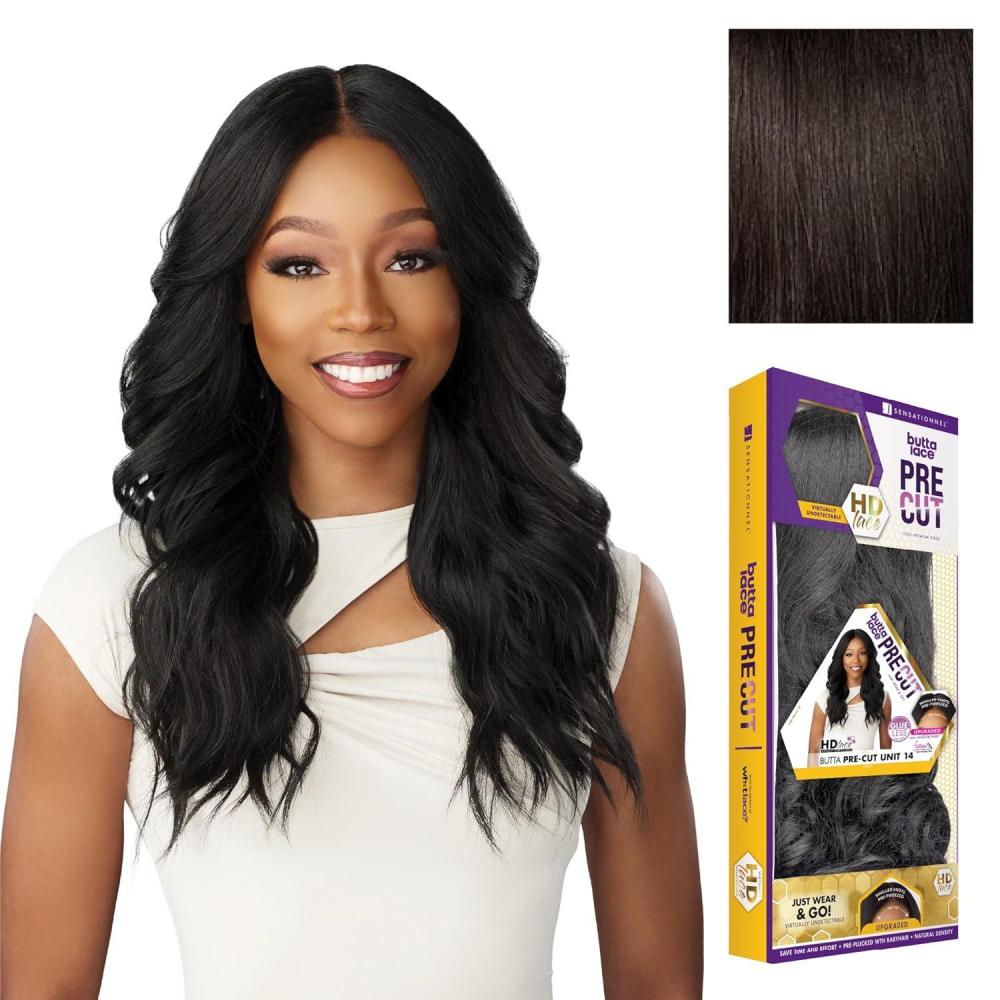 imageSensationnel Butta Lace Precut Wigs Unit 14 Glueless Extra Wide 5 Inch Deep Parting Synthetic Pre Tweezed Smaller Knot Hairline 1 JETBLACK2 DARKBROWN