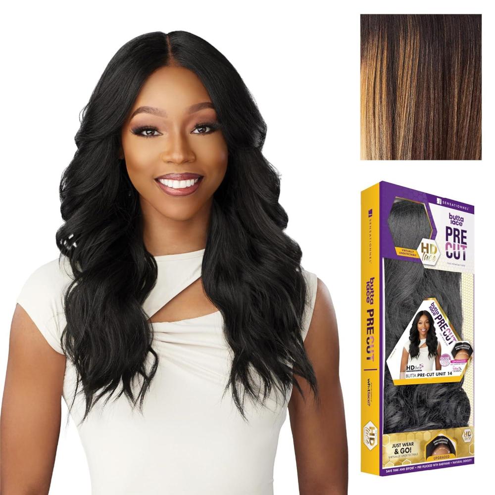 imageSensationnel Butta Lace Precut Wigs Unit 14 Glueless Extra Wide 5 Inch Deep Parting Synthetic Pre Tweezed Smaller Knot Hairline 1 JETBLACKBALAYAGESUNKISSED