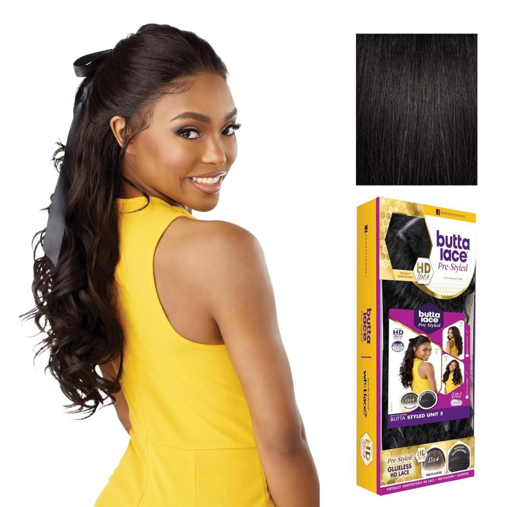 imageSensationnel Butta Lace Prestyled Wigs Unit 5 Glueless 13x4 Hand Tied Deep Lacepart Synthetic Preplucked Hairline 1 JETBLACK1B OFFBLACK