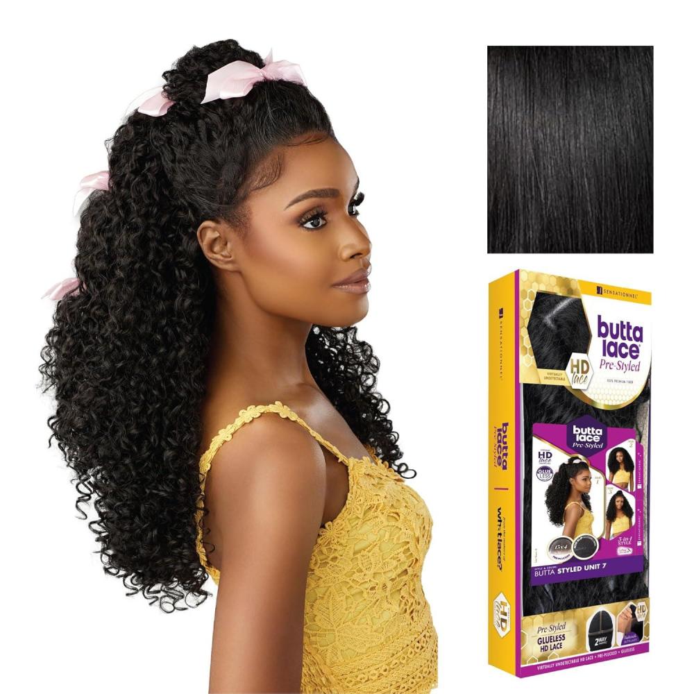 imageSensationnel Butta Lace Prestyled Wigs Unit 7 Glueless 13x4 Hand Tied Deep Lace Part Synthetic Preplucked Hairline 1 JETBLACK1 JETBLACK