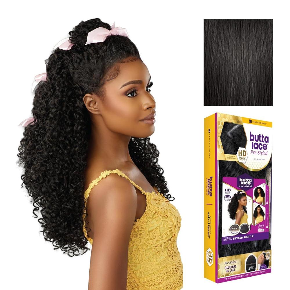 imageSensationnel Butta Lace Prestyled Wigs Unit 7 Glueless 13x4 Hand Tied Deep Lace Part Synthetic Preplucked Hairline 1 JETBLACK1B OFFBLACK