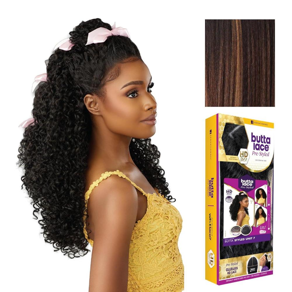 imageSensationnel Butta Lace Prestyled Wigs Unit 7 Glueless 13x4 Hand Tied Deep Lace Part Synthetic Preplucked Hairline 1 JETBLACKBALAYAGECHOCOLATE