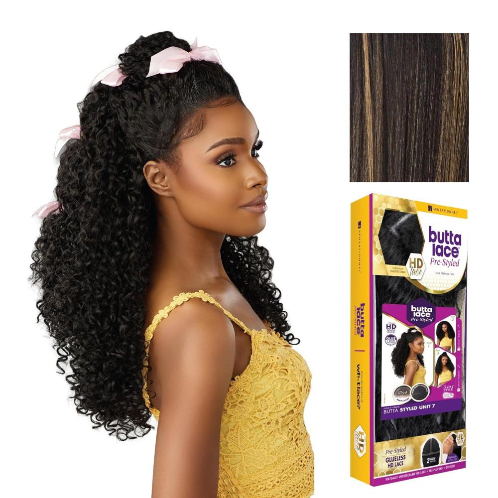 imageSensationnel Butta Lace Prestyled Wigs Unit 7 Glueless 13x4 Hand Tied Deep Lace Part Synthetic Preplucked Hairline 1 JETBLACKBALAYAGEGOLD