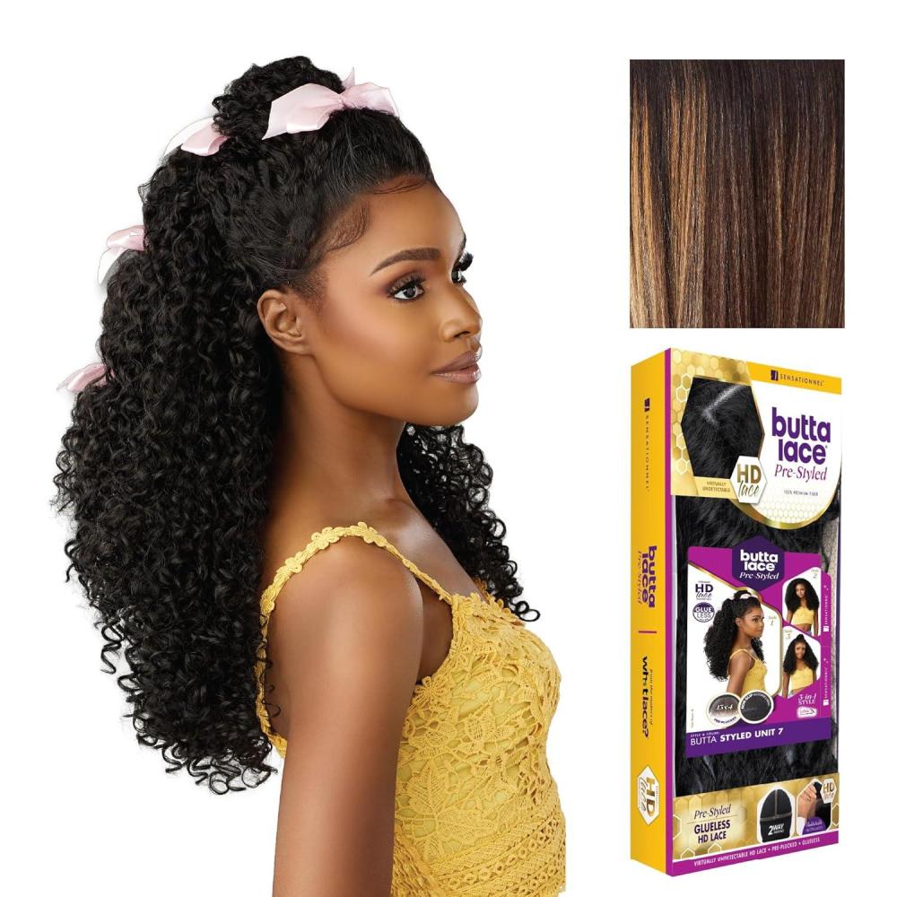 imageSensationnel Butta Lace Prestyled Wigs Unit 7 Glueless 13x4 Hand Tied Deep Lace Part Synthetic Preplucked Hairline 1 JETBLACKBALAYAGESUNKISSED