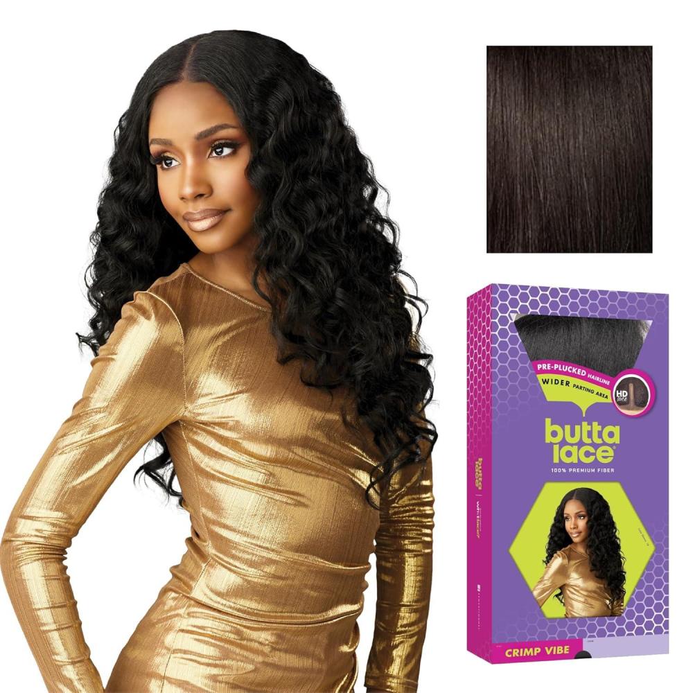 imageSensationnel Butta Lace Wigs Crimp Vibe Extra Wide 5 Inch Deep Parting Synthetic Preplucked Hairline Glueless Lacefront 1 JETBLACK2 DARKBROWN
