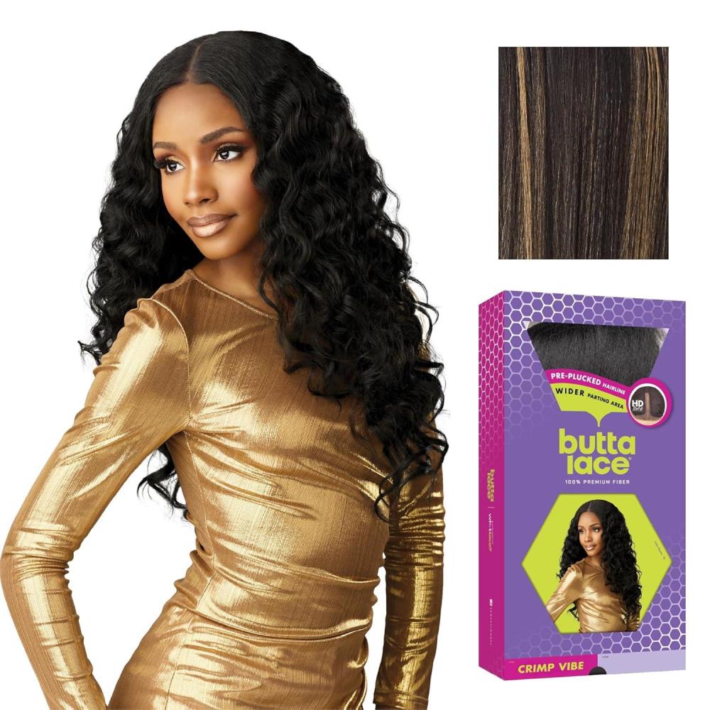 imageSensationnel Butta Lace Wigs Crimp Vibe Extra Wide 5 Inch Deep Parting Synthetic Preplucked Hairline Glueless Lacefront 1 JETBLACKBALAYAGEGOLD