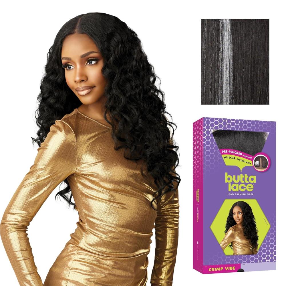 imageSensationnel Butta Lace Wigs Crimp Vibe Extra Wide 5 Inch Deep Parting Synthetic Preplucked Hairline Glueless Lacefront 1 JETBLACKBALAYAGEPLATINUM