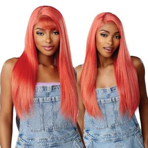 Sensationnel Butta Lace 90Sbangs Wigs – Unit 901 Glueless Wide Deep Part Synthetic Preplucked Hairline (1 JETBLACK)(ROSEGOLDCOPPER)