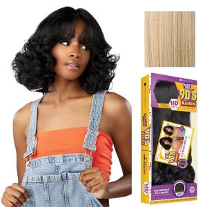 Sensationnel Butta Lace 90Sbangs Wigs – Unit 914 Glueless Wide Deep Part Synthetic Preplucked Hairline (1 JETBLACK)(BEIGEBLONDE)