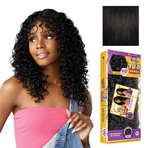 Sensationnel Butta Lace 90Sbangs Wigs – Unit 915 Glueless Wide Deep Part Synthetic Preplucked Hairline (1 JETBLACK)(1B OFFBLACK)