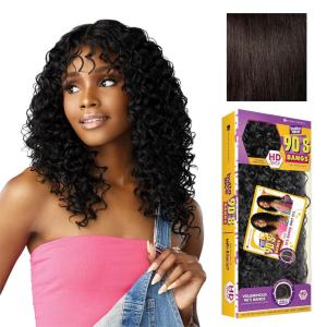 Sensationnel Butta Lace 90Sbangs Wigs – Unit 915 Glueless Wide Deep Part Synthetic Preplucked Hairline (1 JETBLACK)(2 DARKBROWN)